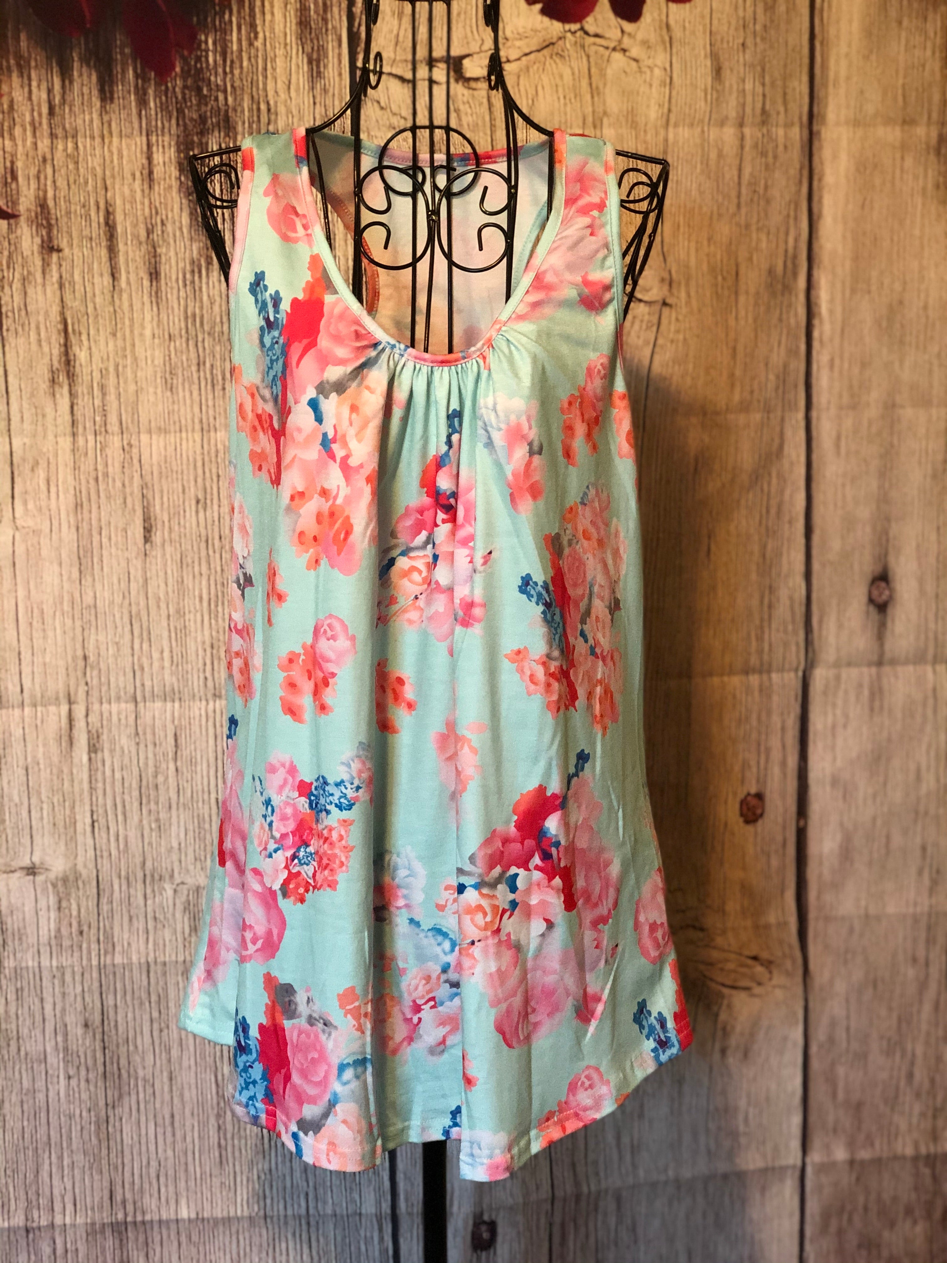 SMALL Mint Floral Tank