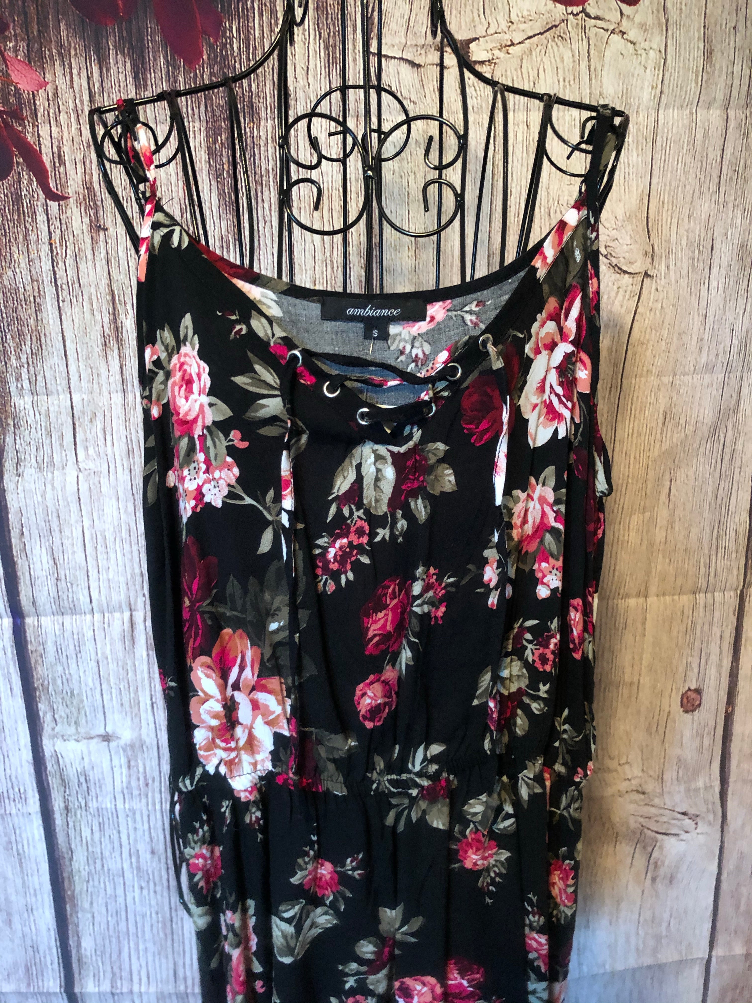 SMALL Black Floral Romper