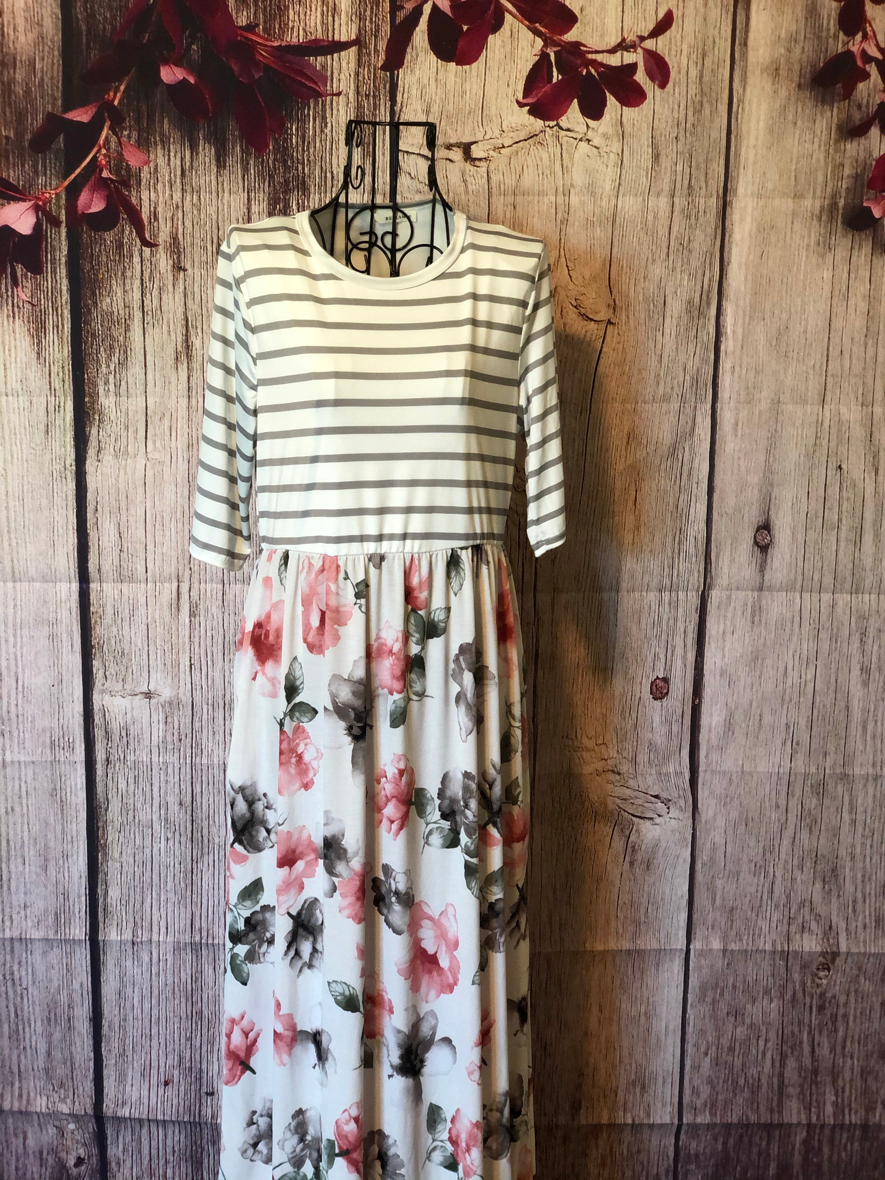 LARGE Stripe Floral Maxi Dress