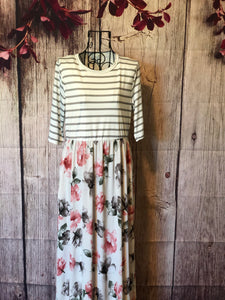 LARGE Stripe Floral Maxi Dress